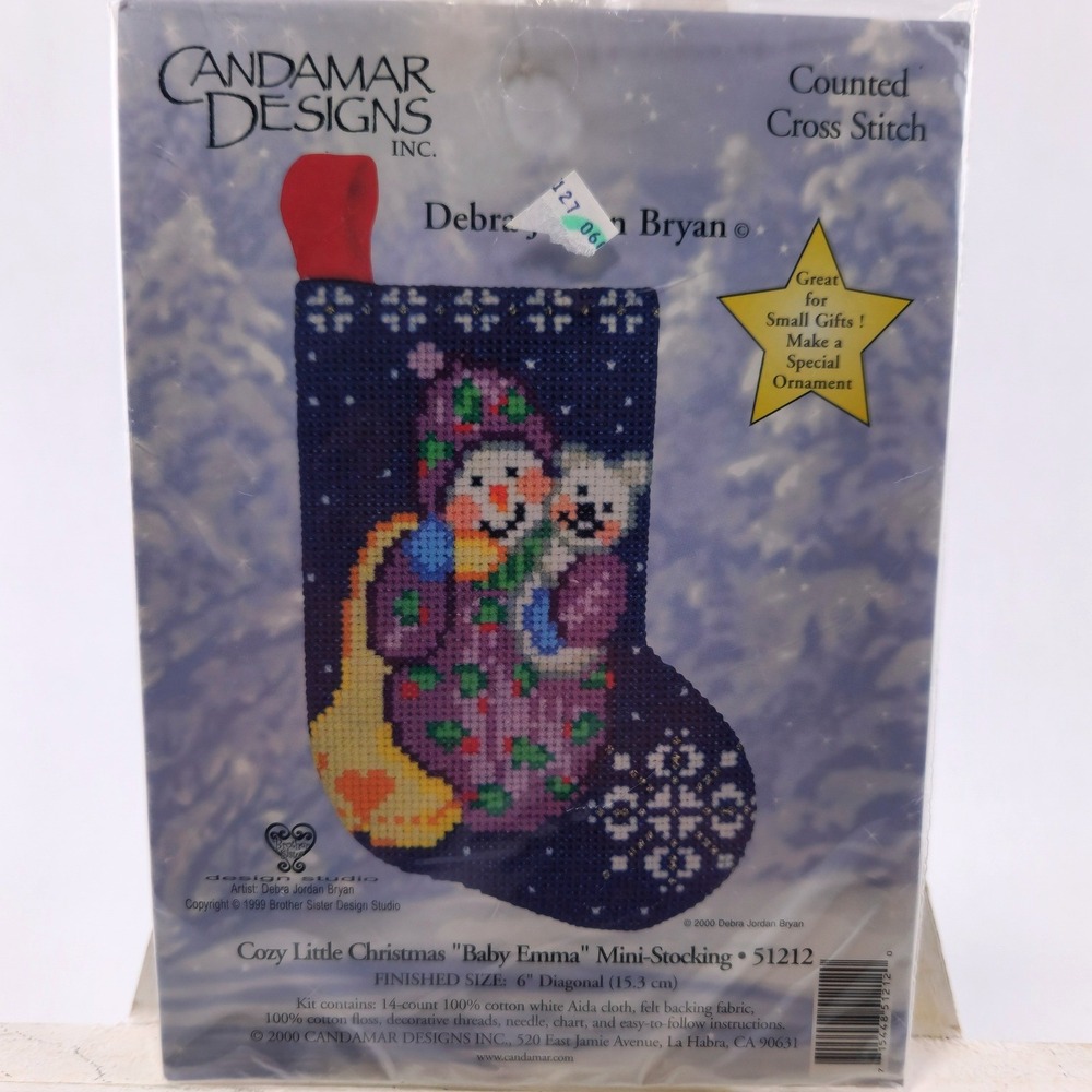Candamar Designs Baby Emma Mini-Stocking Cross Stitch Kit 51212 Snowman Vintage